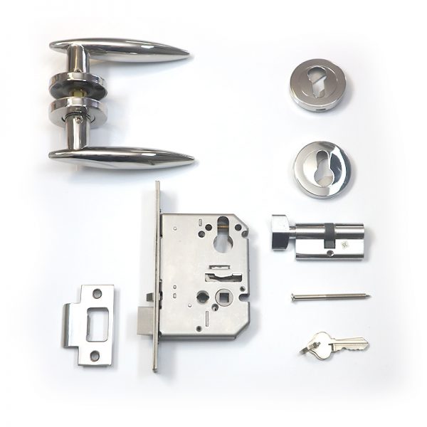 AUSWIDE FULL STAINLESS STEEL POLISHED LEVER LOCKSET